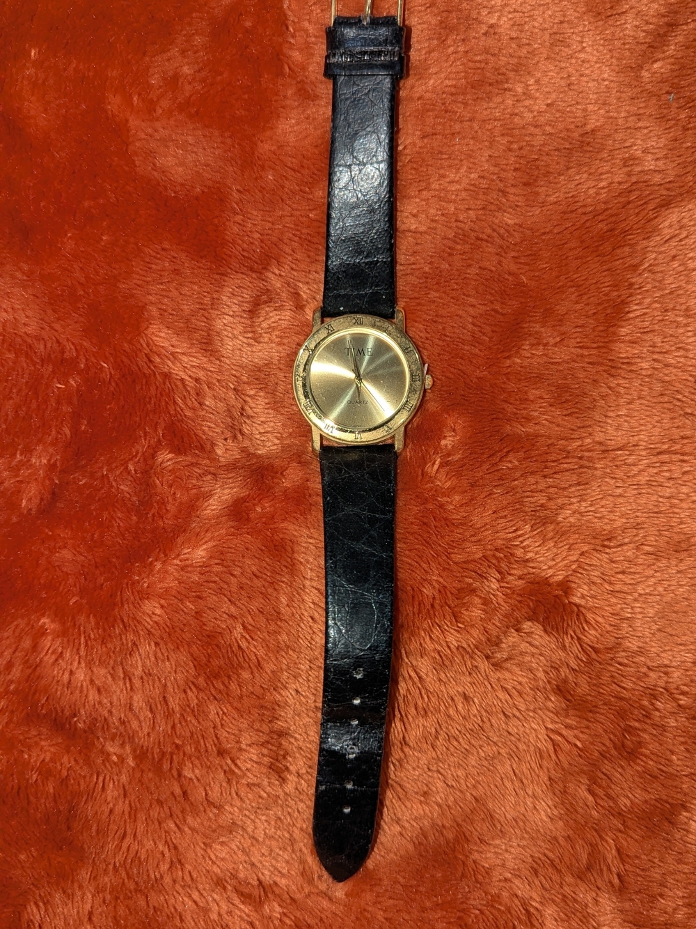 Timex Men's Gold Case Watch with Black Leather Strap